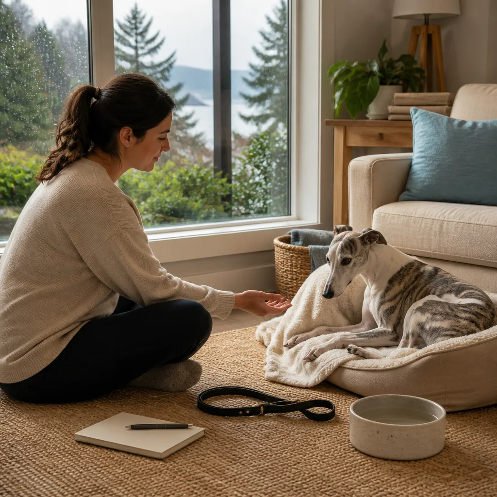 A dog receiving one-on-one care at home