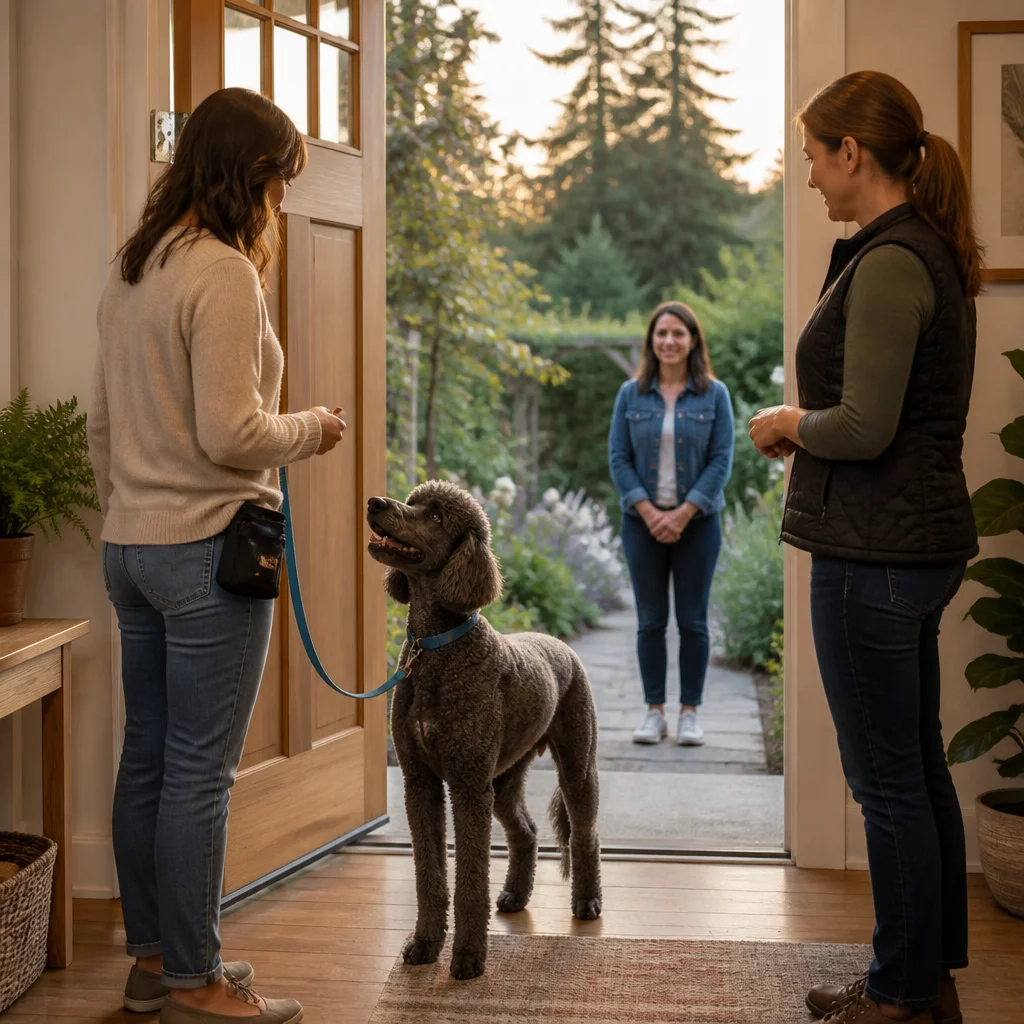 An owner practising a dog training skill consistently