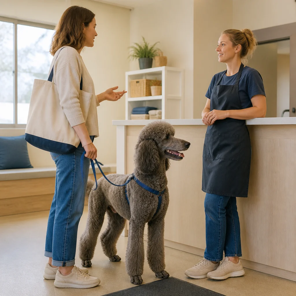 An owner discussing the two different services with a caregiver